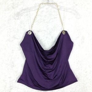 Thirty Thirty Womens Blouse‎ Halter Top Purple Chain Rockability Glam L New
